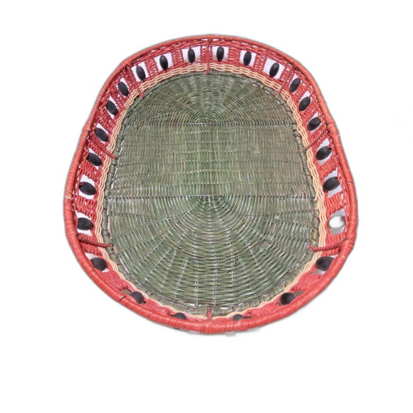 Oval Basket Woven Rattan Wicker Tiki Serving Tray Colorful, Beads 14" x 18" New - Picture 1 of 6